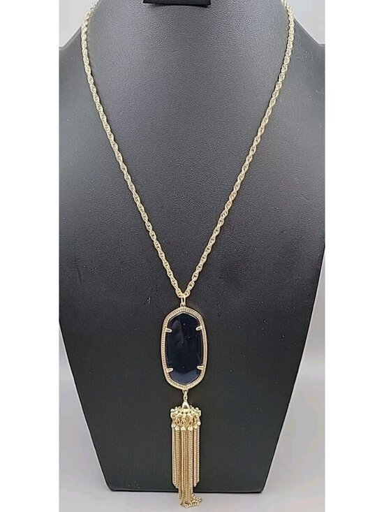 Kendra Scott Jewelry - Kendra Scott Rayne Necklace 14kgp Navy Blue Faux Cats Eye Tassel Pendant 30"